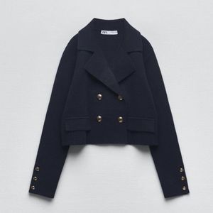 Zara Warm Navy Cropped Cardigan with Golden Buttons